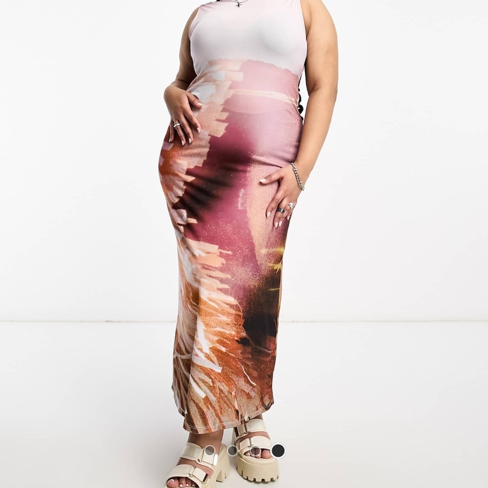 COLLUSION Plus photographic print slash neck tank top maxi dress in multi